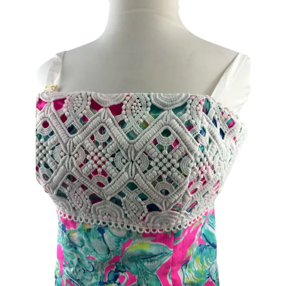 Lilly Pulitzer Brynn Strapless Dress Lobsters In Love Razz Crochet Shift Size 8 - Picture 7 of 16